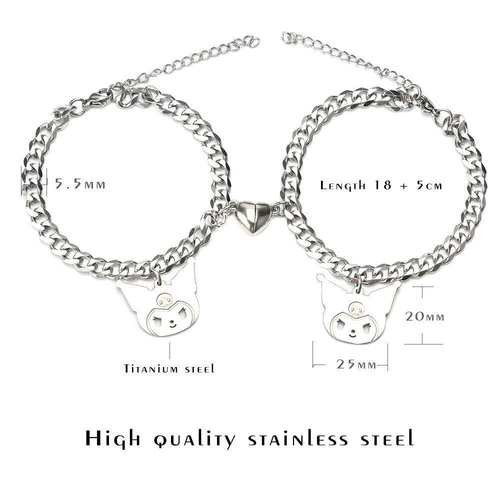 2pcs/Set Stainless Steel Charm Magnet Attractive Couple Bracelet For Best Friendship Couple Bracelets Set For Men Women Chain Bracelet Magnetic Cat Bracelet For Him And Her