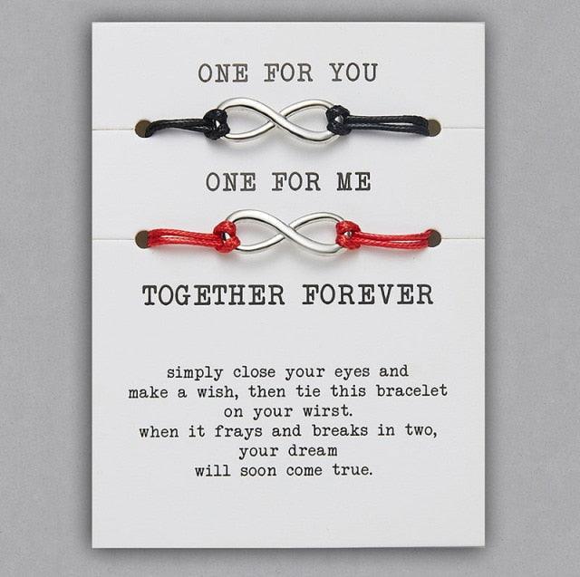 2pcs/set Together Forever Love Infinity 8 Charm Bracelet Red String Couple Bracelets Wish Jewelry Long Distance Matching Bracelets For Best Friend Mother Daughter 17-30cm