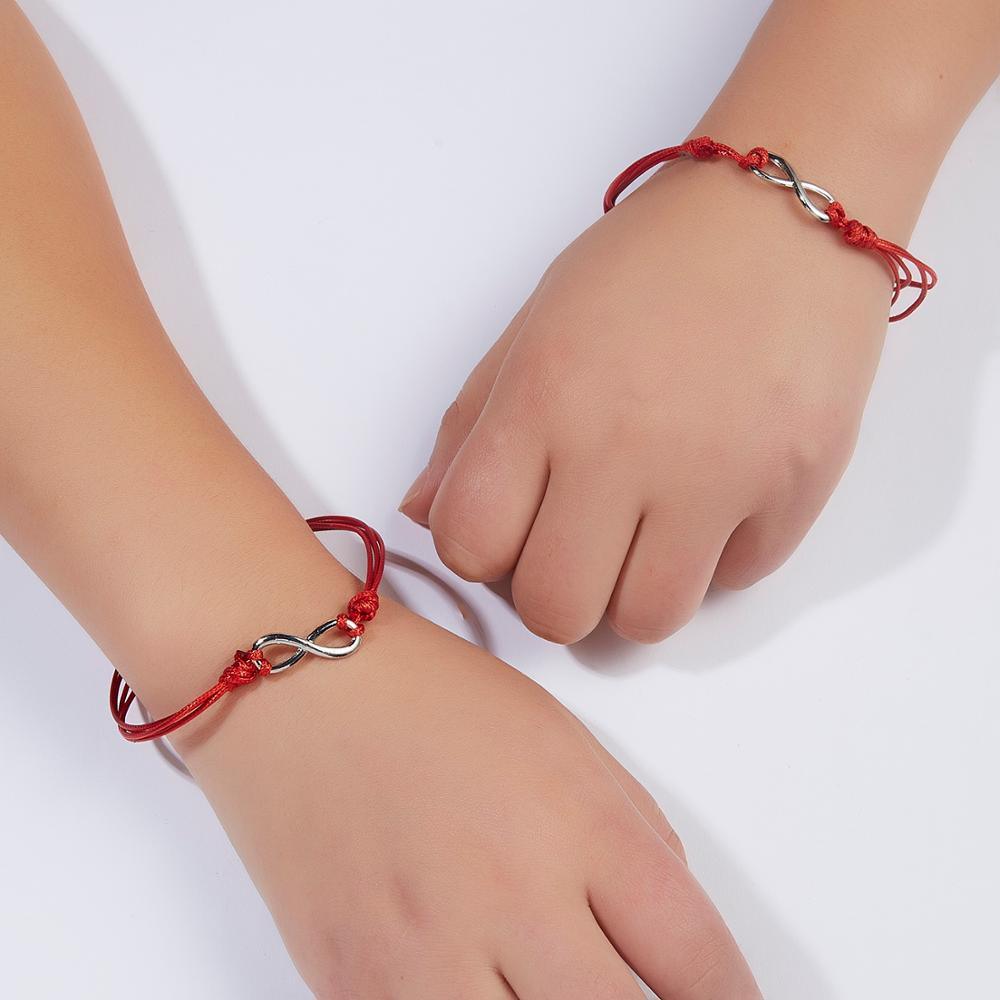 2pcs/set Together Forever Love Infinity 8 Charm Bracelet Red String Couple Bracelets Wish Jewelry Long Distance Matching Bracelets For Best Friend Mother Daughter 17-30cm