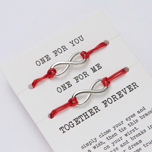 2pcs/set Together Forever Love Infinity 8 Charm Bracelet Red String Couple Bracelets Wish Jewelry Long Distance Matching Bracelets For Best Friend Mother Daughter 17-30cm