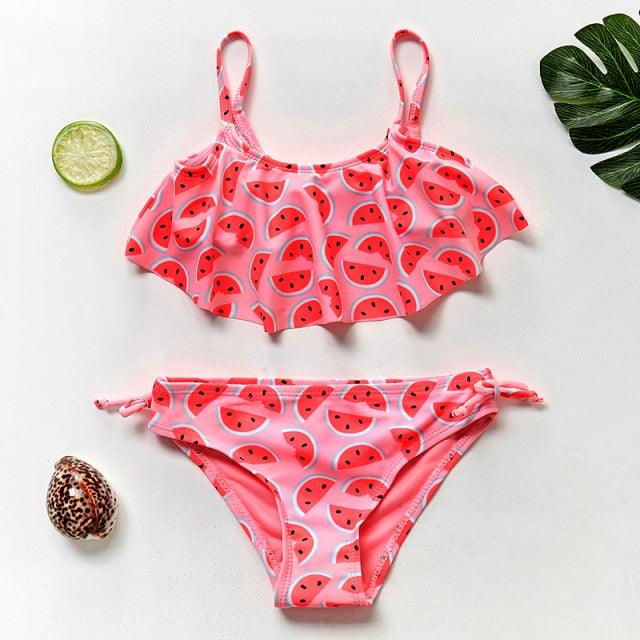 3-16Y Cartoon Two-piece Girls Swimwear Ruffle Swimsuit Bikini Set One Shoulder Beachwear Princess Two Piece Bathing Suit Children Swimwear Girls Swimsuit Bikini Set