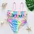 3-16Y Cartoon Two-piece Girls Swimwear Ruffle Swimsuit Bikini Set One Shoulder Beachwear Princess Two Piece Bathing Suit Children Swimwear Girls Swimsuit Bikini Set