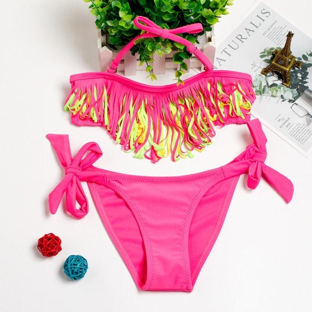 3-16Y Cartoon Two-piece Girls Swimwear Ruffle Swimsuit Bikini Set One Shoulder Beachwear Princess Two Piece Bathing Suit Children Swimwear Girls Swimsuit Bikini Set