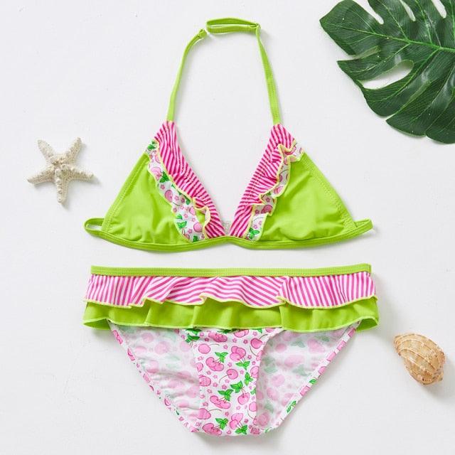 3-16Y Cartoon Two-piece Girls Swimwear Ruffle Swimsuit Bikini Set One Shoulder Beachwear Princess Two Piece Bathing Suit Children Swimwear Girls Swimsuit Bikini Set