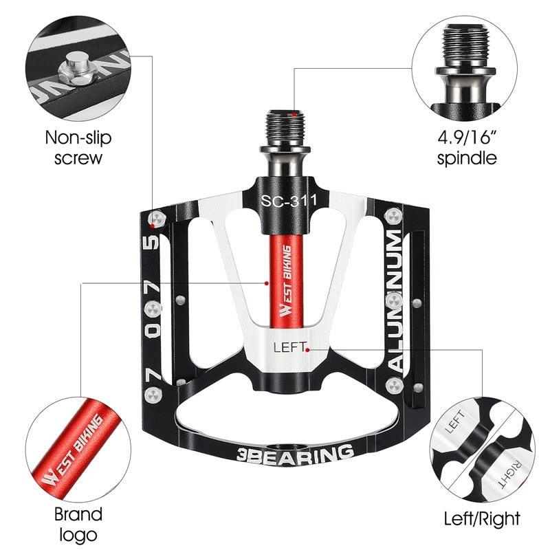 3 Bearings Bicycle Pedals Ultralight Anti-Slip Road Bike Pedal Cycling Sealed Bearing Bike Pedals Mountain Bike Pedals Composite Bearing Bicycle Pedals With Wide Flat Platform