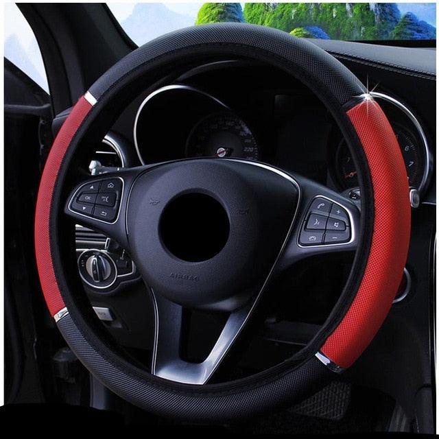 38CM Car Steering Wheel Cover Auto Steering Wheel Braid On The Steering Wheel Cover Case Steering Wheel Cover Universal Microfiber Leather Viscose Breathable Anti-Slip Universal Genuine Leather Auto Car Steering Wheel Cover Car Accessories