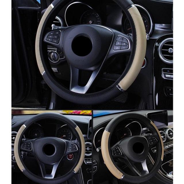 38CM Car Steering Wheel Cover Auto Steering Wheel Braid On The Steering Wheel Cover Case Steering Wheel Cover Universal Microfiber Leather Viscose Breathable Anti-Slip Universal Genuine Leather Auto Car Steering Wheel Cover Car Accessories