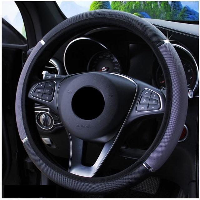 38CM Car Steering Wheel Cover Auto Steering Wheel Braid On The Steering Wheel Cover Case Steering Wheel Cover Universal Microfiber Leather Viscose Breathable Anti-Slip Universal Genuine Leather Auto Car Steering Wheel Cover Car Accessories