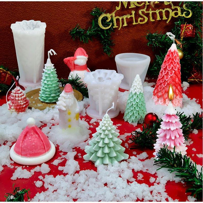 3D Christmas Candle Silicone Mold Santa Claus Christmas Tree 3D Silicone Candle Resin Mold DIY Aromatherapy Wax Candle Soap Concrete Clay Craft Cake Home Party Decor Creative DIY Scented Aromatherapy Candle Making Mold Decor