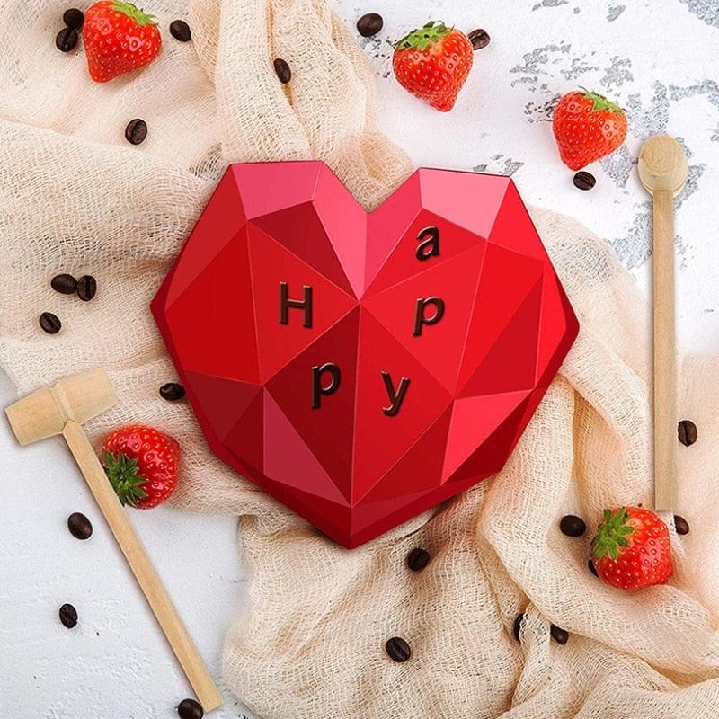 3D Diamond Love Heart Food Grade Mold Shaped Silicone With Dessert Decorating Cakes Mould For Birthday Fondant Chocolate Baking Diamond Heart Love Shape Silicone Mousse Cake Dessert Chocolate Mold