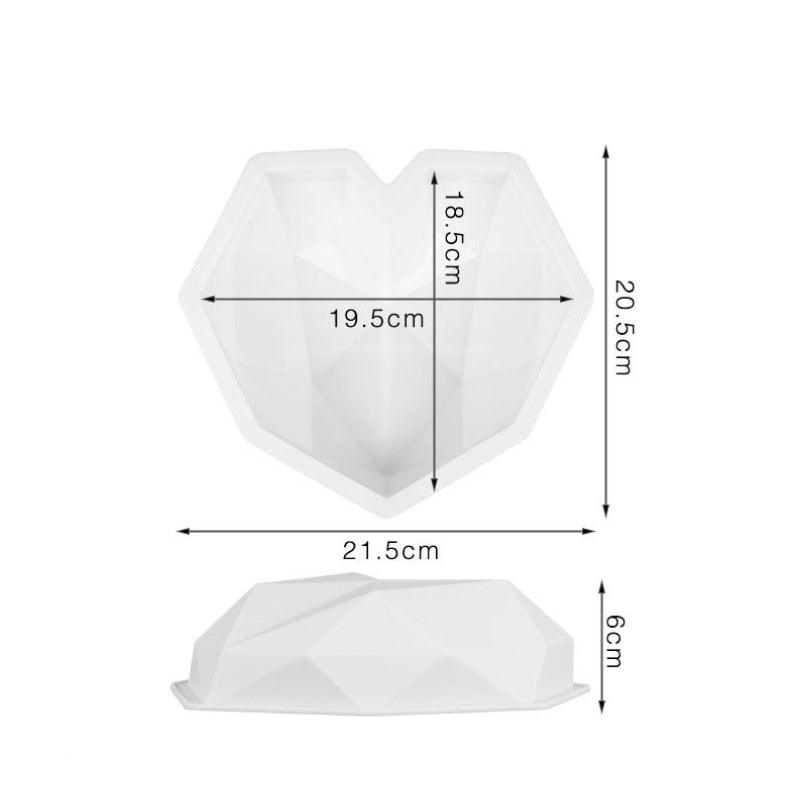 3D Diamond Love Heart Food Grade Mold Shaped Silicone With Dessert Decorating Cakes Mould For Birthday Fondant Chocolate Baking Diamond Heart Love Shape Silicone Mousse Cake Dessert Chocolate Mold