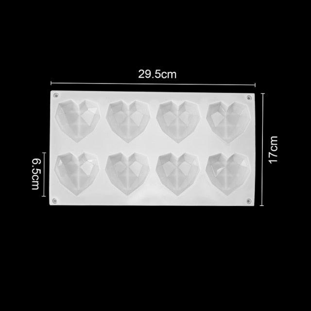 3D Diamond Love Heart Food Grade Mold Shaped Silicone With Dessert Decorating Cakes Mould For Birthday Fondant Chocolate Baking Diamond Heart Love Shape Silicone Mousse Cake Dessert Chocolate Mold