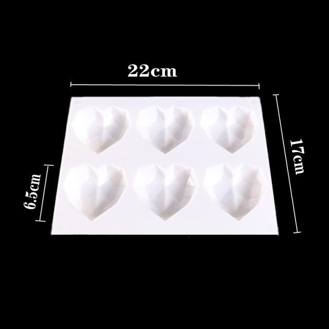 3D Diamond Love Heart Food Grade Mold Shaped Silicone With Dessert Decorating Cakes Mould For Birthday Fondant Chocolate Baking Diamond Heart Love Shape Silicone Mousse Cake Dessert Chocolate Mold