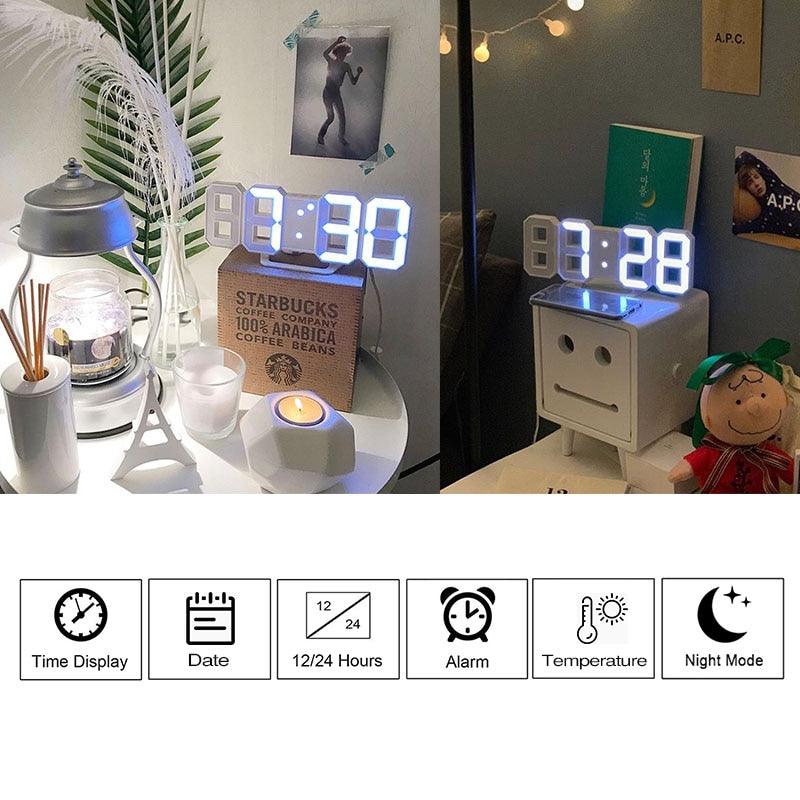 3D Large LED Digital Wall Clock 3D LED Wall Clock with Remote Control 12/24 H Time/Date Display Nightlight Alarm Clock Digital Clock Brightness to Adjust Temperature Date Time Celsius Nightlight Display Table Desktop Clocks Alarm Clock For Living Room