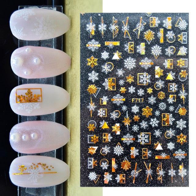 3D Nail Stickers Decals Snowflakes Elk Bear Christmas Xmas Transfer Stickers Nail Art Self-Adhesive Decals Decoration  Nail Art Stickers Decals Christmas Snowflake Bronzing Christmas Slider Nail Art 3D Decals Decoration