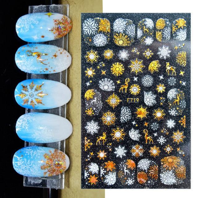 3D Nail Stickers Decals Snowflakes Elk Bear Christmas Xmas Transfer Stickers Nail Art Self-Adhesive Decals Decoration  Nail Art Stickers Decals Christmas Snowflake Bronzing Christmas Slider Nail Art 3D Decals Decoration