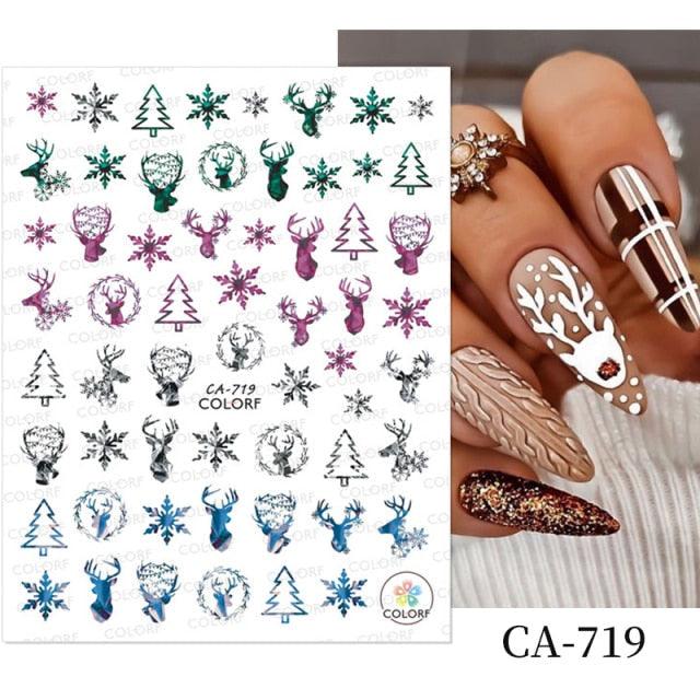 3D Nail Stickers Decals Snowflakes Elk Bear Christmas Xmas Transfer Stickers Nail Art Self-Adhesive Decals Decoration  Nail Art Stickers Decals Christmas Snowflake Bronzing Christmas Slider Nail Art 3D Decals Decoration