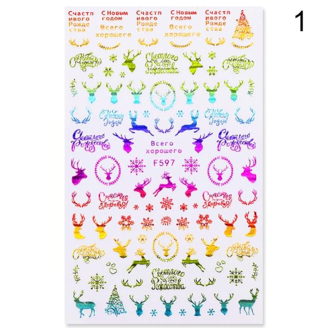 3D Nail Stickers Decals Snowflakes Elk Bear Christmas Xmas Transfer Stickers Nail Art Self-Adhesive Decals Decoration  Nail Art Stickers Decals Christmas Snowflake Bronzing Christmas Slider Nail Art 3D Decals Decoration