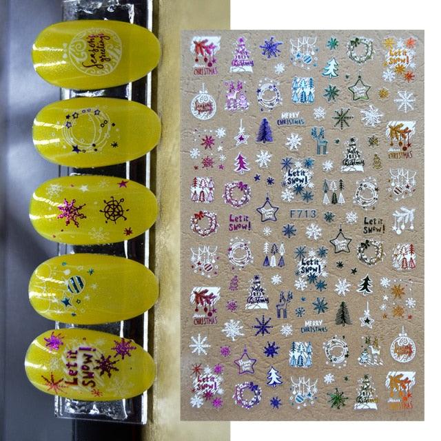 3D Nail Stickers Decals Snowflakes Elk Bear Christmas Xmas Transfer Stickers Nail Art Self-Adhesive Decals Decoration  Nail Art Stickers Decals Christmas Snowflake Bronzing Christmas Slider Nail Art 3D Decals Decoration