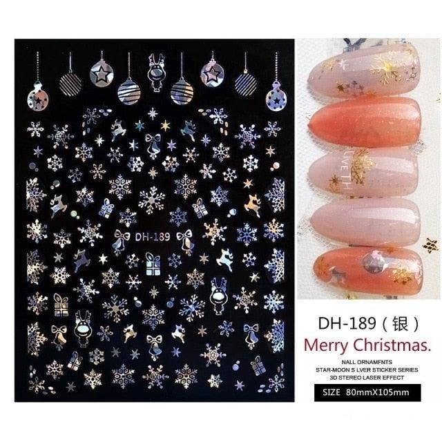 3D Nail Stickers Decals Snowflakes Elk Bear Christmas Xmas Transfer Stickers Nail Art Self-Adhesive Decals Decoration  Nail Art Stickers Decals Christmas Snowflake Bronzing Christmas Slider Nail Art 3D Decals Decoration