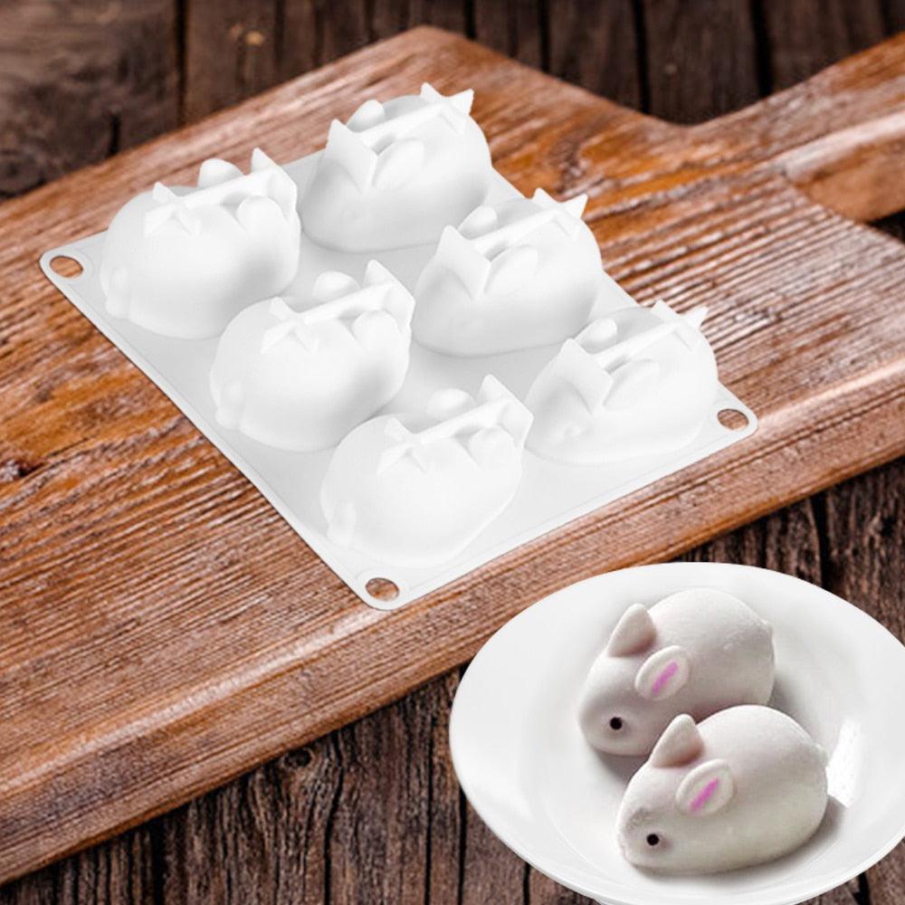 3D Rabbit Shape Silicone Cake Mold 6-cavity Mousse Dessert Baking Bunny Mold Chocolate Bakeware Pastry Decorating Mould Easter Bunny Chocolate Silicone Mold For Baking Rabbit Shape