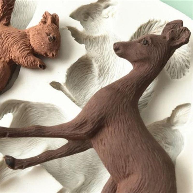 3D Rabbit Squirrel Fawn Bunny Silicone Mould Fondant Cake Chocolate Soap Mold Cupcake Tool Kitchen Dessert Accessories Appliance Squirrel Fawn Bunny Shape Silicone Ice Cube Mold Silicone Fondant Mold Chocolate Mold Soap Mold