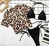 3PCS Women's Leopard Bikini Swimwear Swimsuit Bathing Beach Holiday Short Sleeve Leopard Print 3 Piece Short Sleeve Bikini Set Swimsuit Micro Triangle Bathing suit