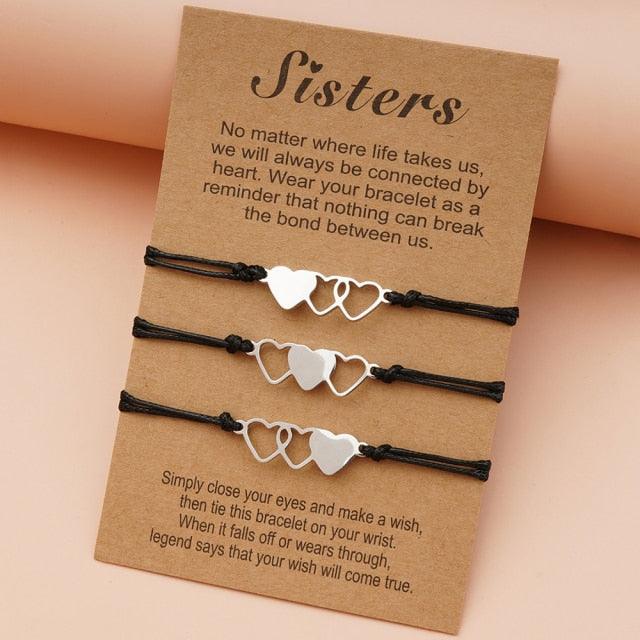 3Pcs/Set Charm Friendship Sister Bracelets Best Friend Bracelet With Card Friendship Bff Matching Distance Heart Bracelet Gifts For Women Girls Teen Men