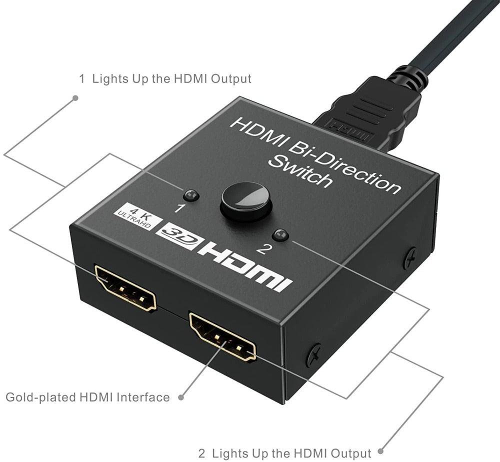 4K HDMI Switch Splitter 2 Ports Bi-Directional HDMI Switch 2 Port Display Selector Switcher Splitter Supports Ultra HD 4K 1080P 3D HDR For HDTV Gaming - STEVVEX Cable - 220, 4K display port, 4K HDMI Cable, 4K HDMI Switch Splitter, 4k ultra HD, adapter, Adapter cables, adapter for monitor, adapter for tv, Bi-Directional HDMI Switch, cable, cable convertor, cable for PC, display port, HDMI Splitter, HDMI Switch 2 Port, HDMI Switch Splitter, Splitter, Switch Splitter, VGA - Stevvex.com