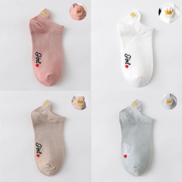 4 Pair/Lot Low Tube Boat Socks Gold Silk Embroidery Mouse Ankle Women Socks Cotton Low Cut Thin No Show Boat Socks For Men And Women