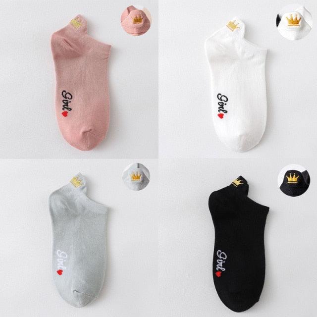 4 Pair/Lot Low Tube Boat Socks Gold Silk Embroidery Mouse Ankle Women Socks Cotton Low Cut Thin No Show Boat Socks For Men And Women