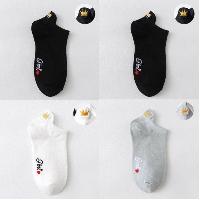 4 Pair/Lot Low Tube Boat Socks Gold Silk Embroidery Mouse Ankle Women Socks Cotton Low Cut Thin No Show Boat Socks For Men And Women