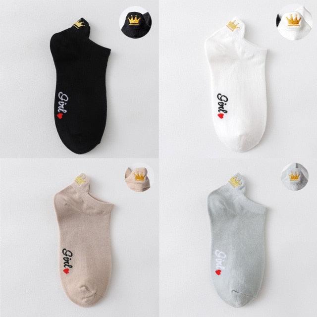 4 Pair/Lot Low Tube Boat Socks Gold Silk Embroidery Mouse Ankle Women Socks Cotton Low Cut Thin No Show Boat Socks For Men And Women