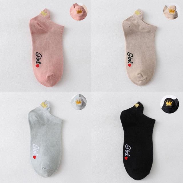 4 Pair/Lot Low Tube Boat Socks Gold Silk Embroidery Mouse Ankle Women Socks Cotton Low Cut Thin No Show Boat Socks For Men And Women