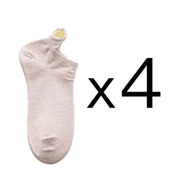 4 Pairs Fashion Socks New Spring Cotton Non-Slip No-Show Boat Socks Novelty Girls Cute Heart Embroidery Casual Funny Ankle Socks Pack For Women