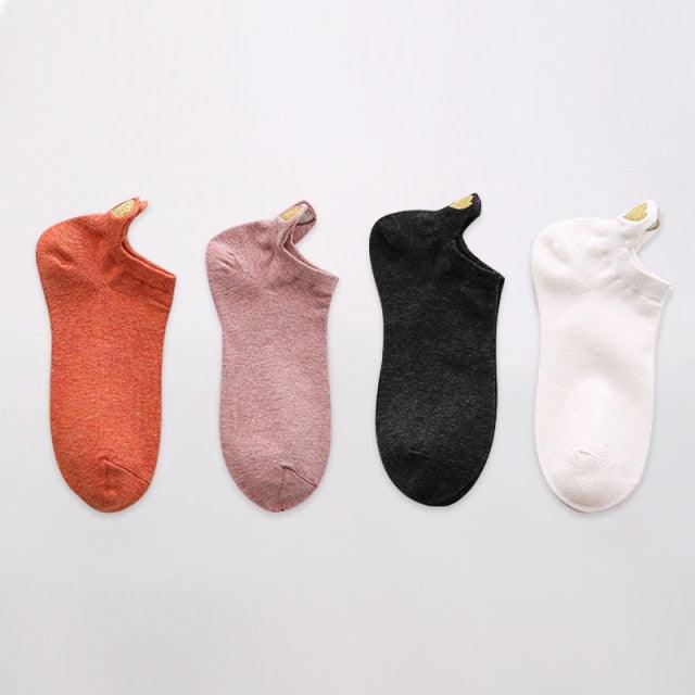 4 Pairs Fashion Socks New Spring Cotton Non-Slip No-Show Boat Socks Novelty Girls Cute Heart Embroidery Casual Funny Ankle Socks Pack For Women