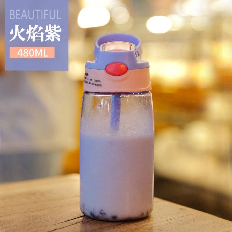 480ML Children's Straw Cup Plastic Water Bottles Baby Cartoon Creative Student Kettle Water Bottles School Kids Leakproof Water Jug with Straw Lid, Outdoor Drinking Bottle, for Fitness, Gym and Outdoor Sports