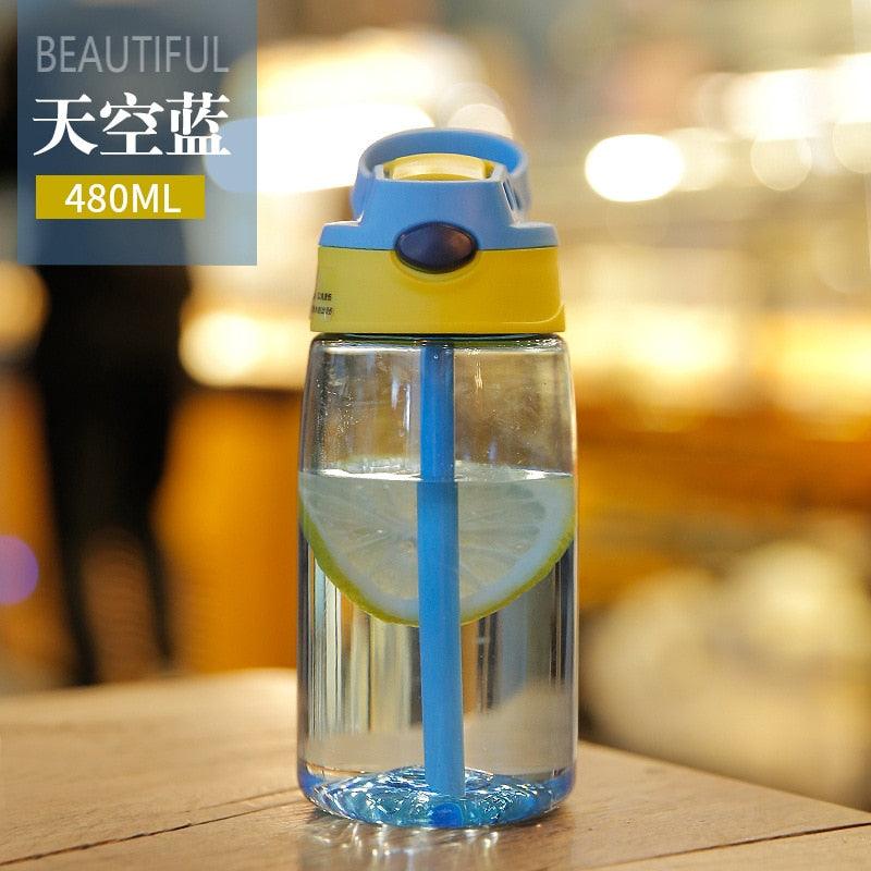 480ML Children's Straw Cup Plastic Water Bottles Baby Cartoon Creative Student Kettle Water Bottles School Kids Leakproof Water Jug with Straw Lid, Outdoor Drinking Bottle, for Fitness, Gym and Outdoor Sports