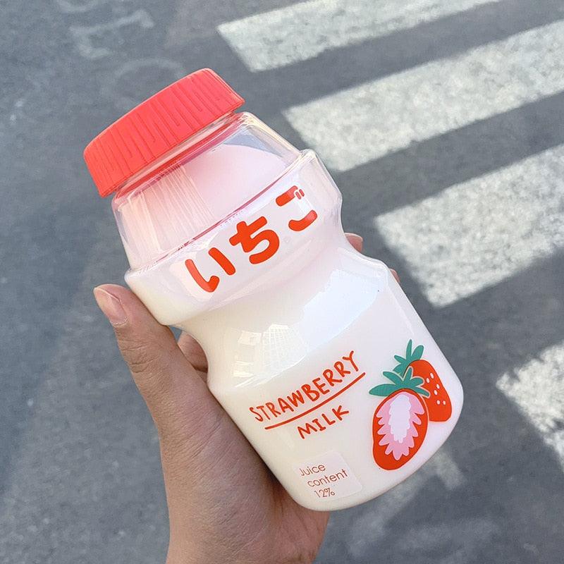 480ml Plastic Water Bottle Tour Drinking Bottle  Shape Cute Lovely Milk Carton Shaker Bottle for Kids / Girl /Adult Glass Fruit Water Bottle Without 480ml BPA Pretty Water Bottles of Strawberry Milk Heat Resistant Water Bottles