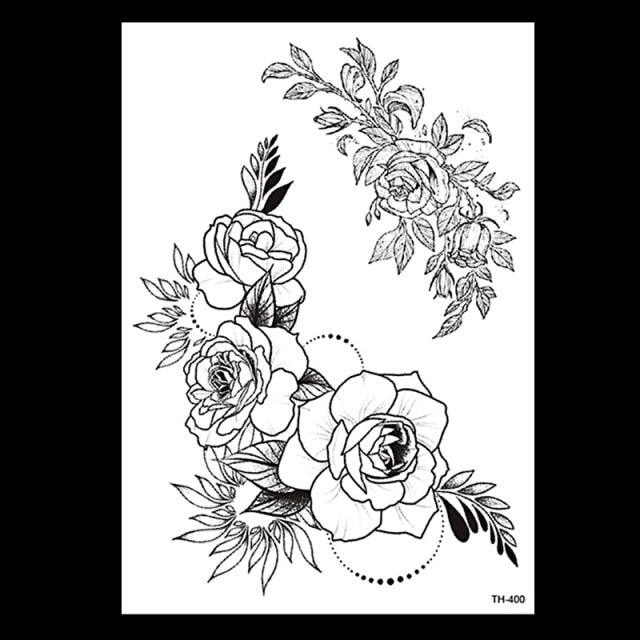 49 Sheets Waterproof Temporary Black Sketches Flowers Tattoo Stickers Flower Rose Tattoos For Women Adults - STEVVEX Beauty - 103, Arm Tattoo, Back Tattoo, Beauty, Big Flowers Tattoo, Big Tattoo, Black Tattoos, Body Tattoo, Fashion Tattoo, Flower Tattoo, Large Tattoo, Leg Tattoo, Lotus Tattoo, Luxury Tattoo, Men Tattoo, Modern Tattoo, Sketch Tattoo, Stylish Tattoo, Tattoo - Stevvex.com