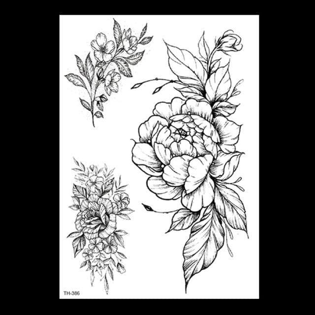 49 Sheets Waterproof Temporary Black Sketches Flowers Tattoo Stickers Flower Rose Tattoos For Women Adults - STEVVEX Beauty - 103, Arm Tattoo, Back Tattoo, Beauty, Big Flowers Tattoo, Big Tattoo, Black Tattoos, Body Tattoo, Fashion Tattoo, Flower Tattoo, Large Tattoo, Leg Tattoo, Lotus Tattoo, Luxury Tattoo, Men Tattoo, Modern Tattoo, Sketch Tattoo, Stylish Tattoo, Tattoo - Stevvex.com