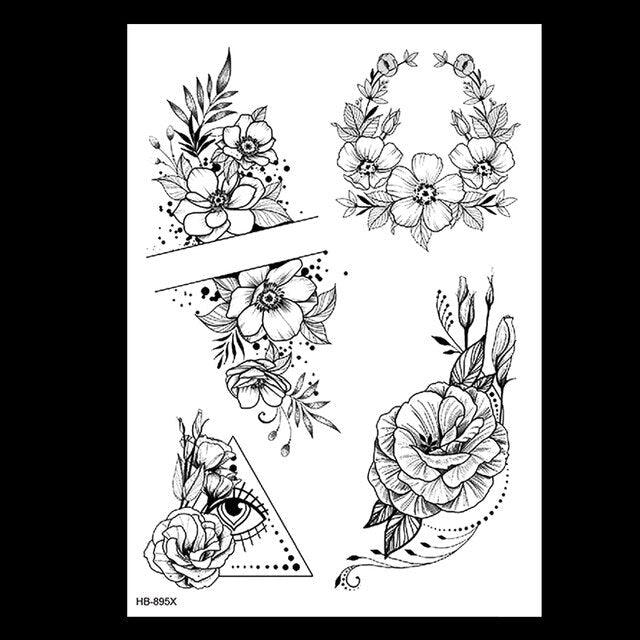 49 Sheets Waterproof Temporary Black Sketches Flowers Tattoo Stickers Flower Rose Tattoos For Women Adults - STEVVEX Beauty - 103, Arm Tattoo, Back Tattoo, Beauty, Big Flowers Tattoo, Big Tattoo, Black Tattoos, Body Tattoo, Fashion Tattoo, Flower Tattoo, Large Tattoo, Leg Tattoo, Lotus Tattoo, Luxury Tattoo, Men Tattoo, Modern Tattoo, Sketch Tattoo, Stylish Tattoo, Tattoo - Stevvex.com