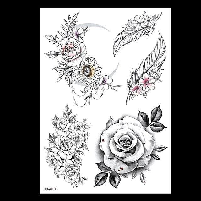 49 Sheets Waterproof Temporary Black Sketches Flowers Tattoo Stickers Flower Rose Tattoos For Women Adults - STEVVEX Beauty - 103, Arm Tattoo, Back Tattoo, Beauty, Big Flowers Tattoo, Big Tattoo, Black Tattoos, Body Tattoo, Fashion Tattoo, Flower Tattoo, Large Tattoo, Leg Tattoo, Lotus Tattoo, Luxury Tattoo, Men Tattoo, Modern Tattoo, Sketch Tattoo, Stylish Tattoo, Tattoo - Stevvex.com