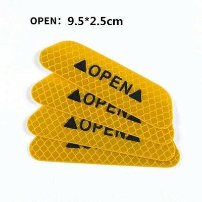 4Pcs/Set Car Door Stickers Universal Safety Warning Mark OPEN High Reflective Tape Motorcycle Bike Helmet Sticker Car Door Open Anti-Collision Reflective Stickers Tape Conspicuity Safety Caution Warning Sticker For Car Truck Trailer