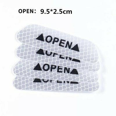 4Pcs/Set Car Door Stickers Universal Safety Warning Mark OPEN High Reflective Tape Motorcycle Bike Helmet Sticker Car Door Open Anti-Collision Reflective Stickers Tape Conspicuity Safety Caution Warning Sticker For Car Truck Trailer