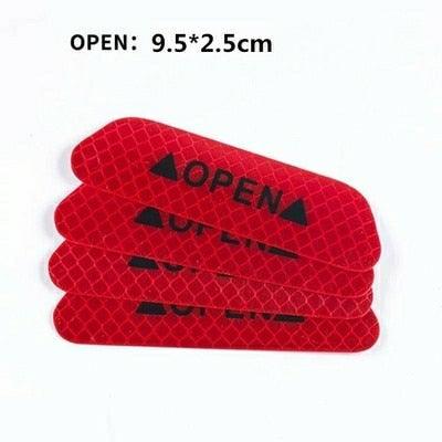 4Pcs/Set Car Door Stickers Universal Safety Warning Mark OPEN High Reflective Tape Motorcycle Bike Helmet Sticker Car Door Open Anti-Collision Reflective Stickers Tape Conspicuity Safety Caution Warning Sticker For Car Truck Trailer