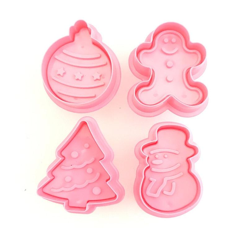 4Pcs/set Plastic Christmas Christmas Tree Halloween Pumpkin Ghost Theme Cookie Cutter Plunger Fondant Chocolate Mold Halloween Cookie Cutters Thanksgiving Fall Christmas Cookie Cutters Biscuit Mold 3D Mini Fondant Cookie Tools