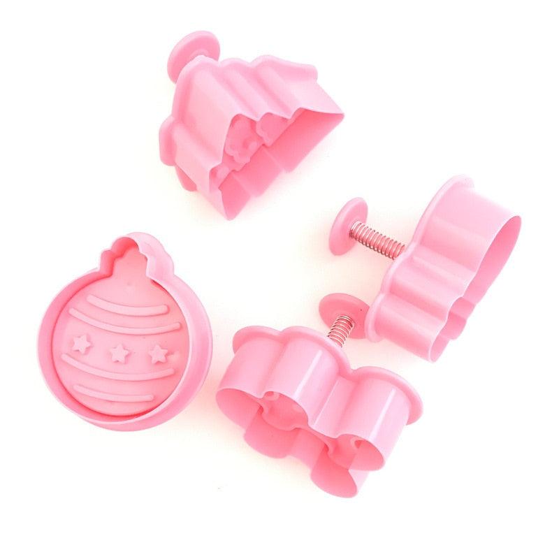 4Pcs/set Plastic Christmas Christmas Tree Halloween Pumpkin Ghost Theme Cookie Cutter Plunger Fondant Chocolate Mold Halloween Cookie Cutters Thanksgiving Fall Christmas Cookie Cutters Biscuit Mold 3D Mini Fondant Cookie Tools