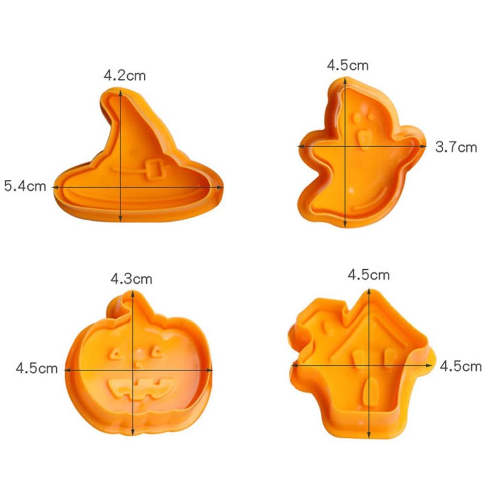 4Pcs/set Plastic Christmas Christmas Tree Halloween Pumpkin Ghost Theme Cookie Cutter Plunger Fondant Chocolate Mold Halloween Cookie Cutters Thanksgiving Fall Christmas Cookie Cutters Biscuit Mold 3D Mini Fondant Cookie Tools