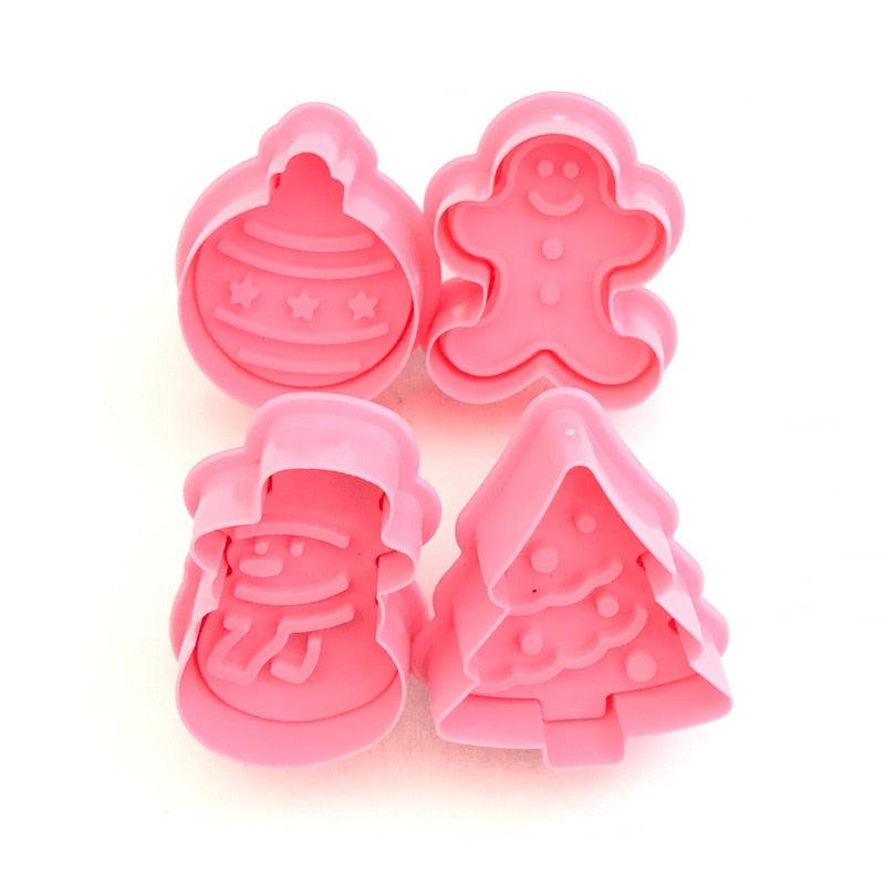 4Pcs/set Plastic Christmas Christmas Tree Halloween Pumpkin Ghost Theme Cookie Cutter Plunger Fondant Chocolate Mold Halloween Cookie Cutters Thanksgiving Fall Christmas Cookie Cutters Biscuit Mold 3D Mini Fondant Cookie Tools